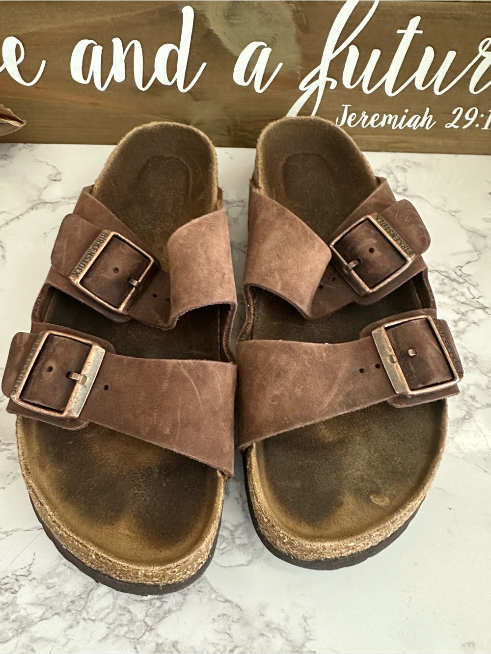 Birkenstock Dark Brown Oiled Leather Arizona Sandals